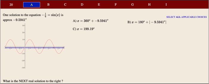 Solved 20 B с D E F G H One solution to the equation - = | Chegg.com