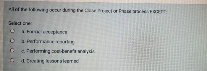 Solved All Of The Following Occur During The Close Project | Chegg.com