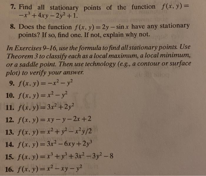 Solved 7 Find All Stationary Points Of The Function F X Y Chegg Com