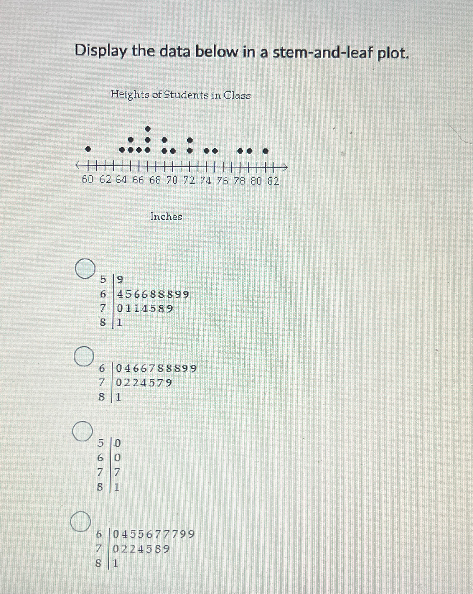 Solved Display the data below in a stem-and-leaf | Chegg.com