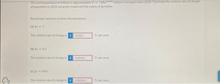 Solved The World Population In Billions Is Approximately | Chegg.com