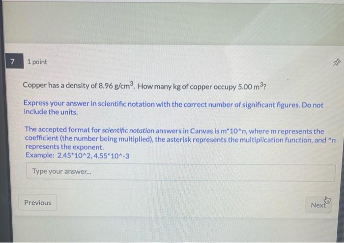 Solved Copper has a density of 8.96 g/cm3. How many kg of | Chegg.com