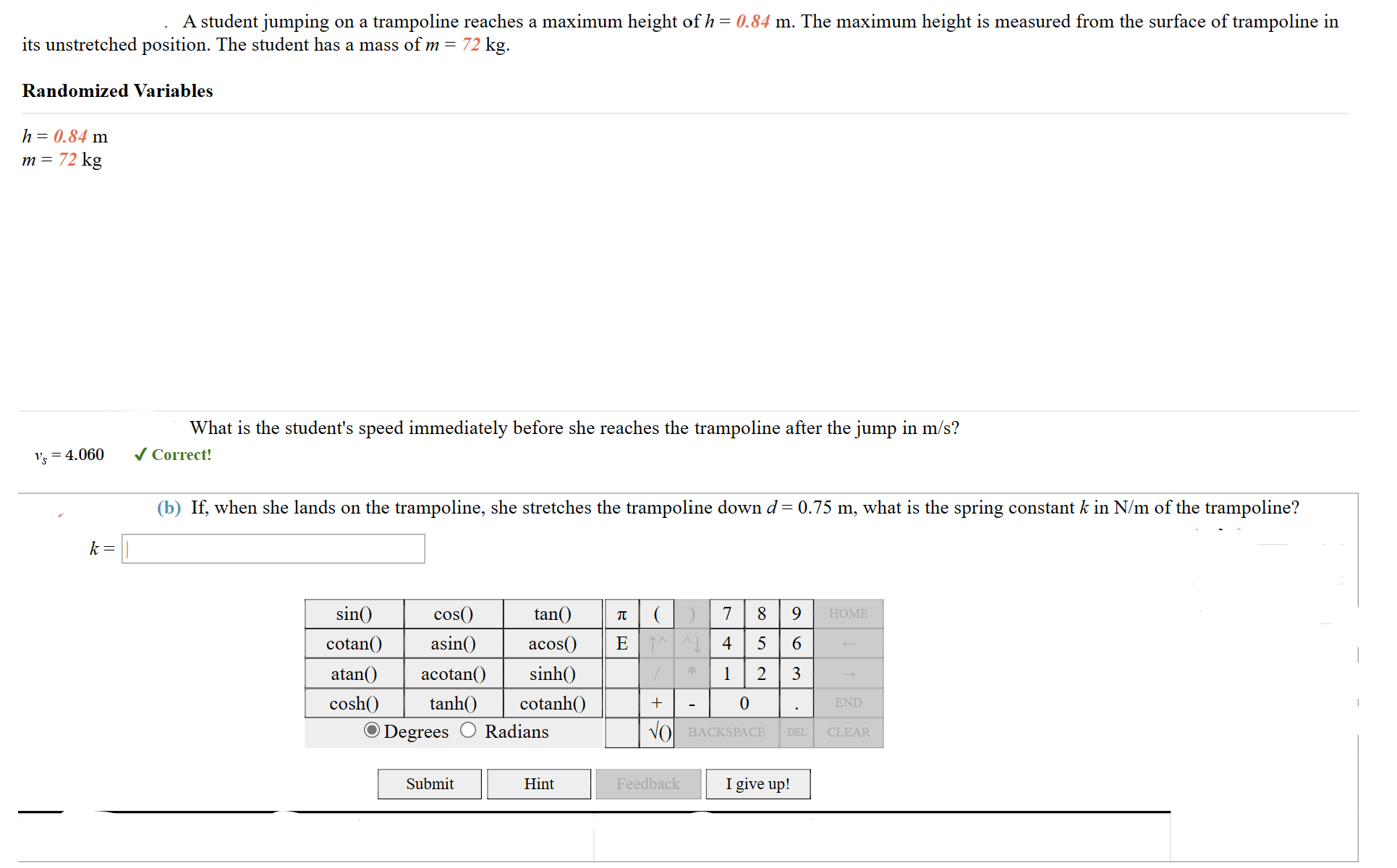 Solved A student jumping on a trampoline reaches a maximum | Chegg.com