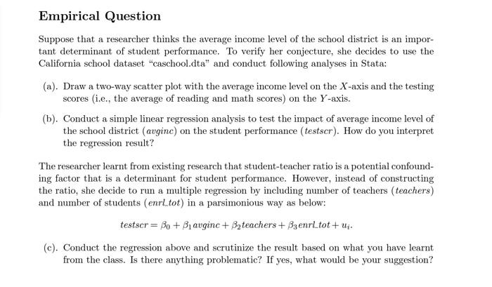 Solved Empirical Question Suppose that a researcher thinks | Chegg.com