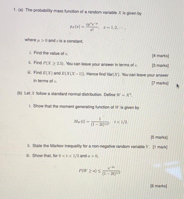 Solved 1. (a) The probability mass function of a random | Chegg.com