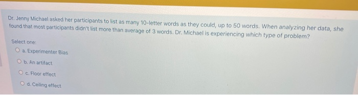 Solved Dr. Jenny Michael asked her participants to list as | Chegg.com