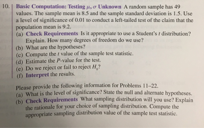 Solved 10. Basic Computation: Testing M, o Unknown A random | Chegg.com