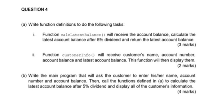Solved QUESTION 4 (a) Write function definitions to do the | Chegg.com