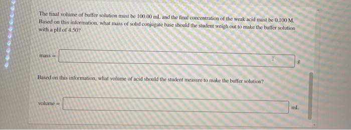 Solved A student must make a buffer solution with a pH of | Chegg.com