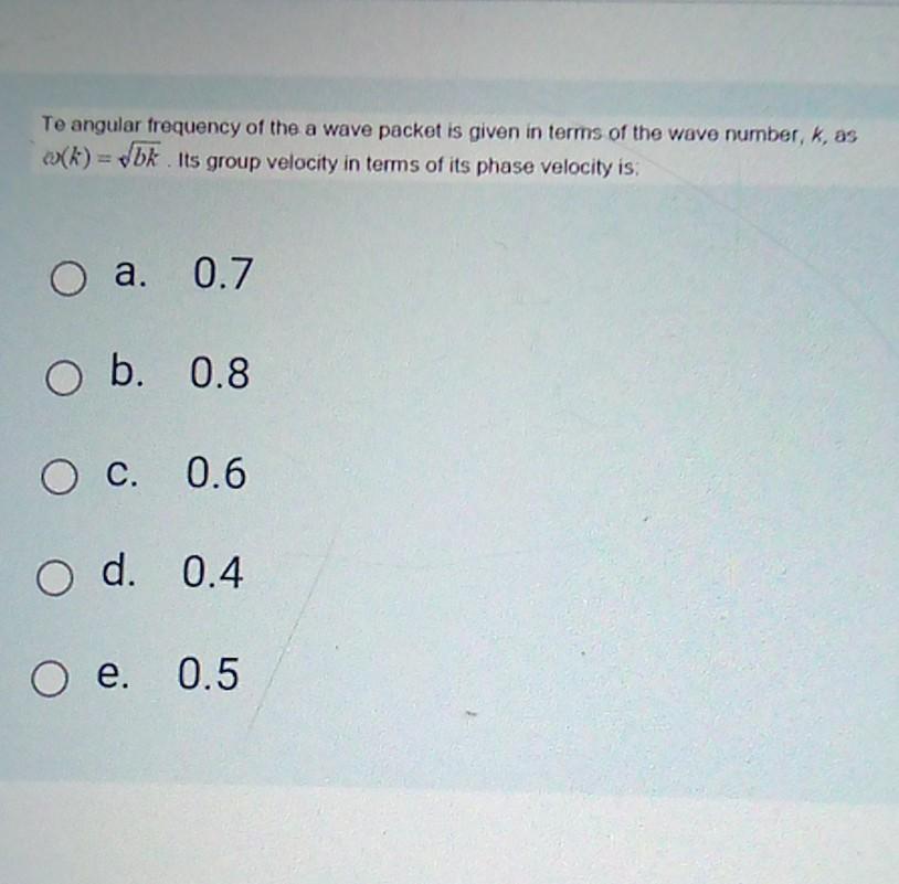Solved Te angular frequency of the a wave packet is given in | Chegg.com