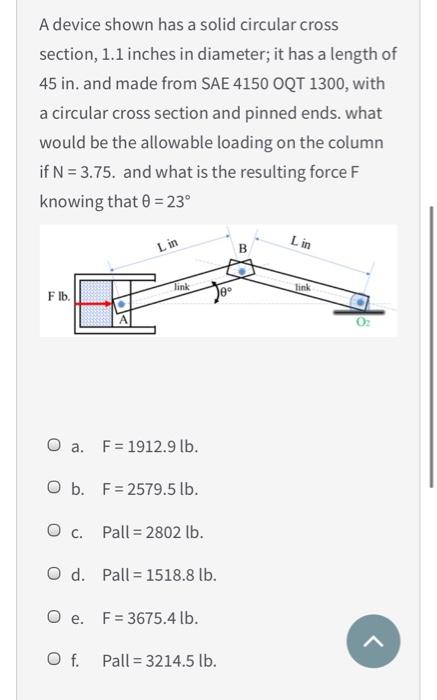 Solved A device shown has a solid circular cross section, | Chegg.com