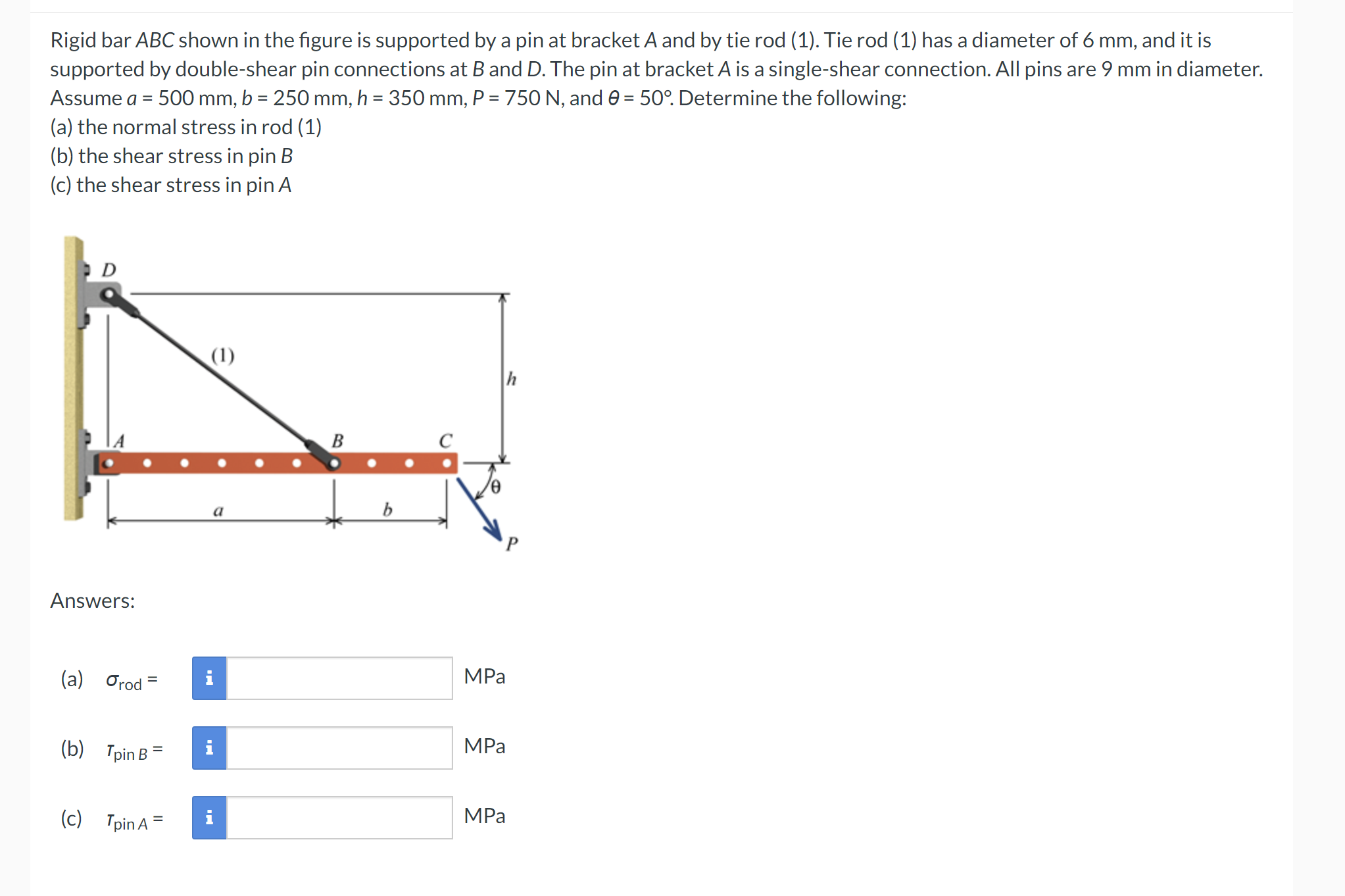 Solved Rigid bar ABC shown in the figure is supported by a | Chegg.com