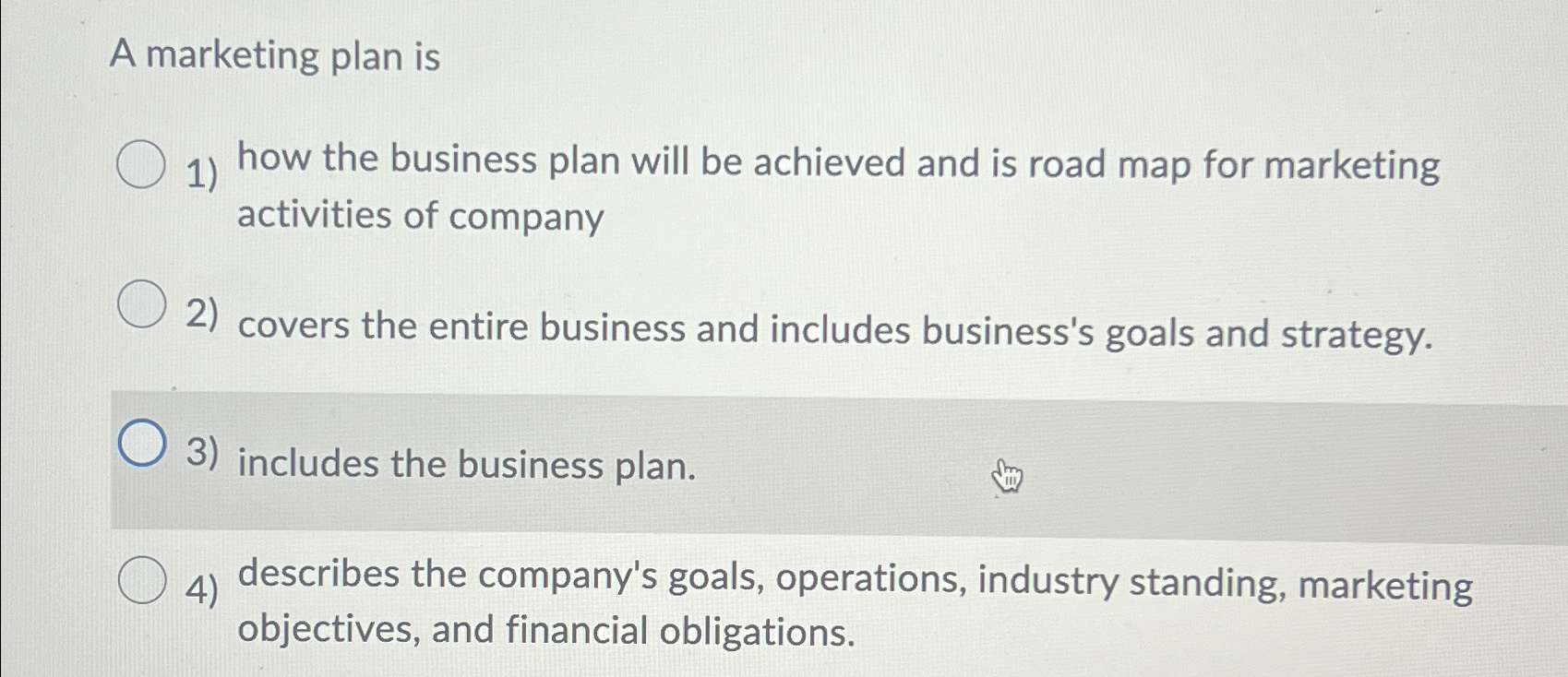 Solved A marketing plan ishow the business plan will be | Chegg.com