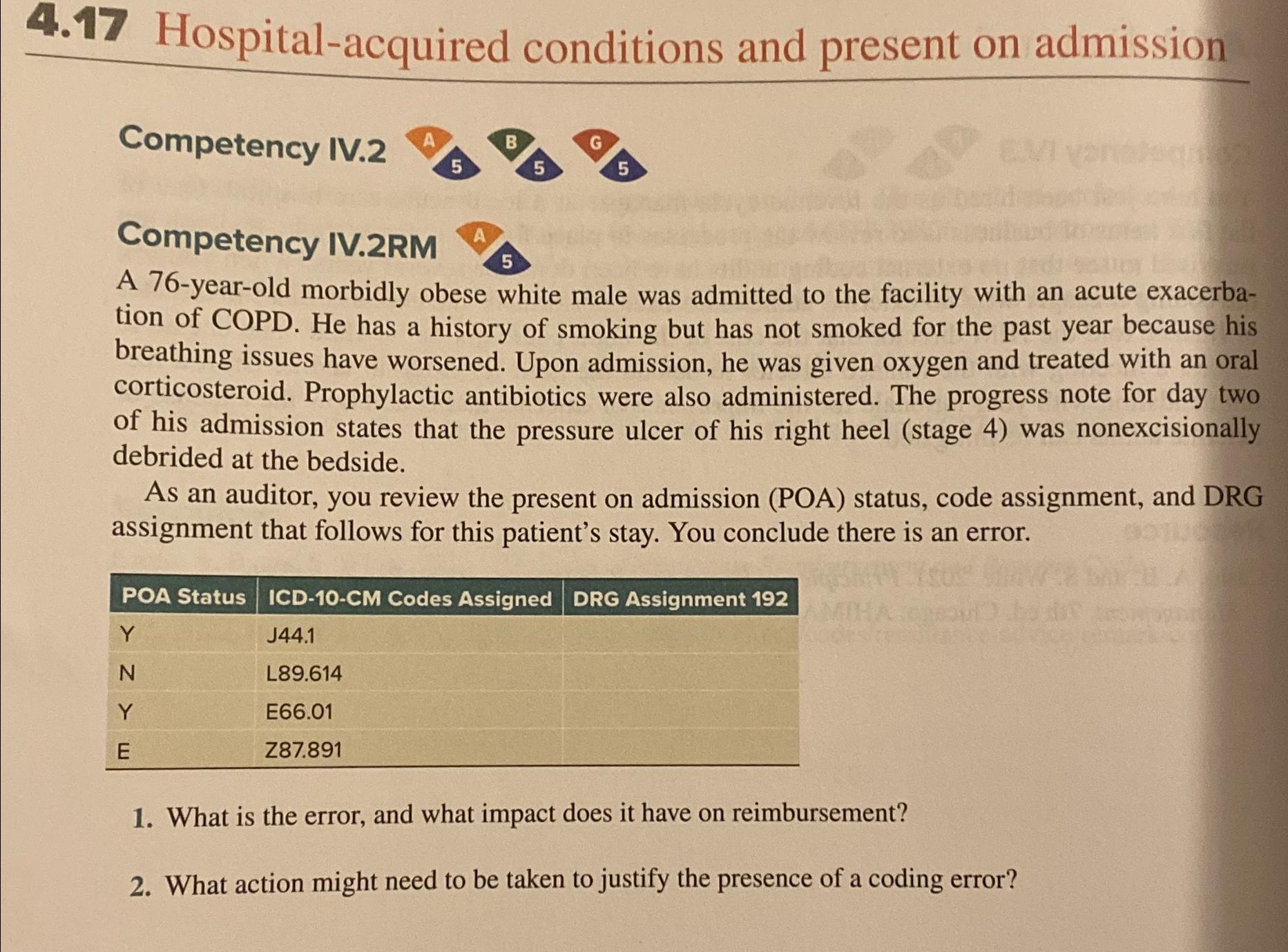 case study 4.17 hospital acquired conditions and present on admission