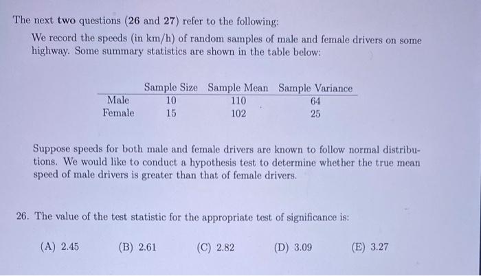Solved The next two questions ( 26 and 27 ) refer to the | Chegg.com