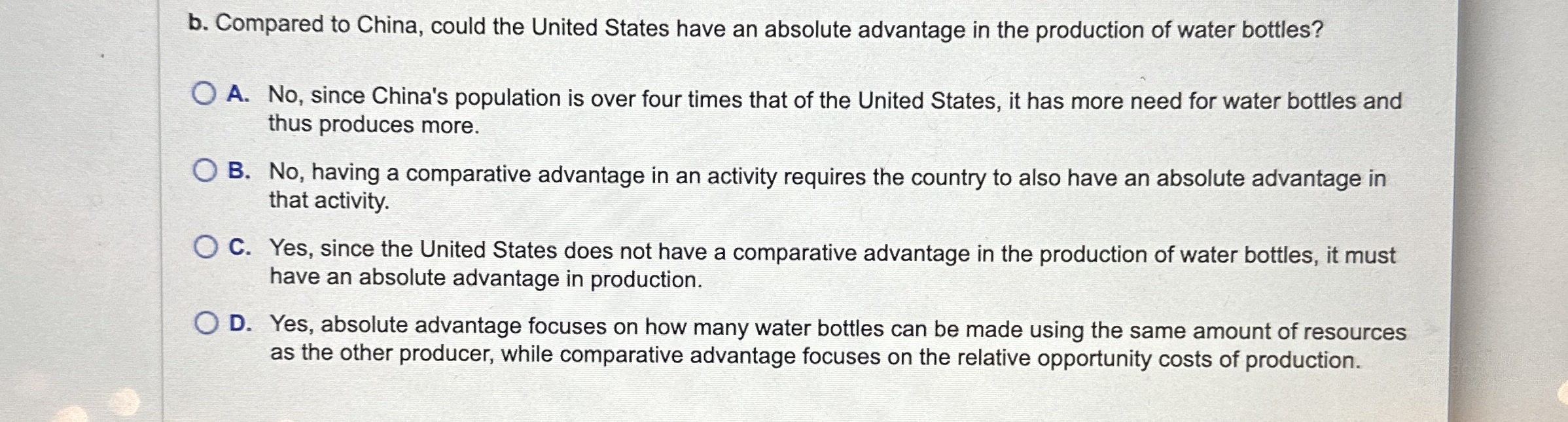 Solved b. ﻿Compared to China, could the United States have | Chegg.com