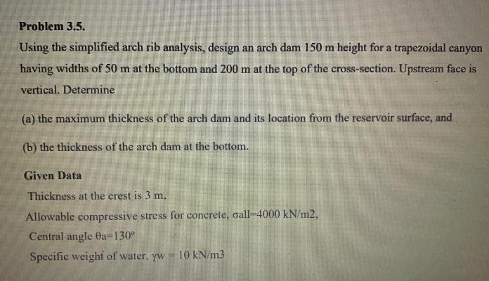 Solved Problem 3.5. Using the simplified arch rib analysis, | Chegg.com