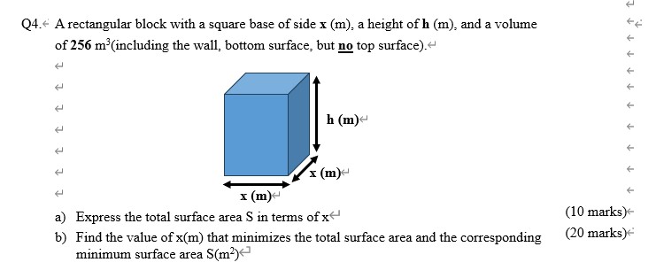 Solved Q4. ﻿A rectangular block with a square base of side | Chegg.com