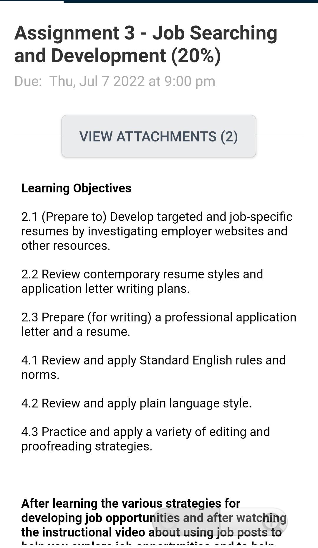 Assignment 3 - Job Searching and Development (20%) | Chegg.com