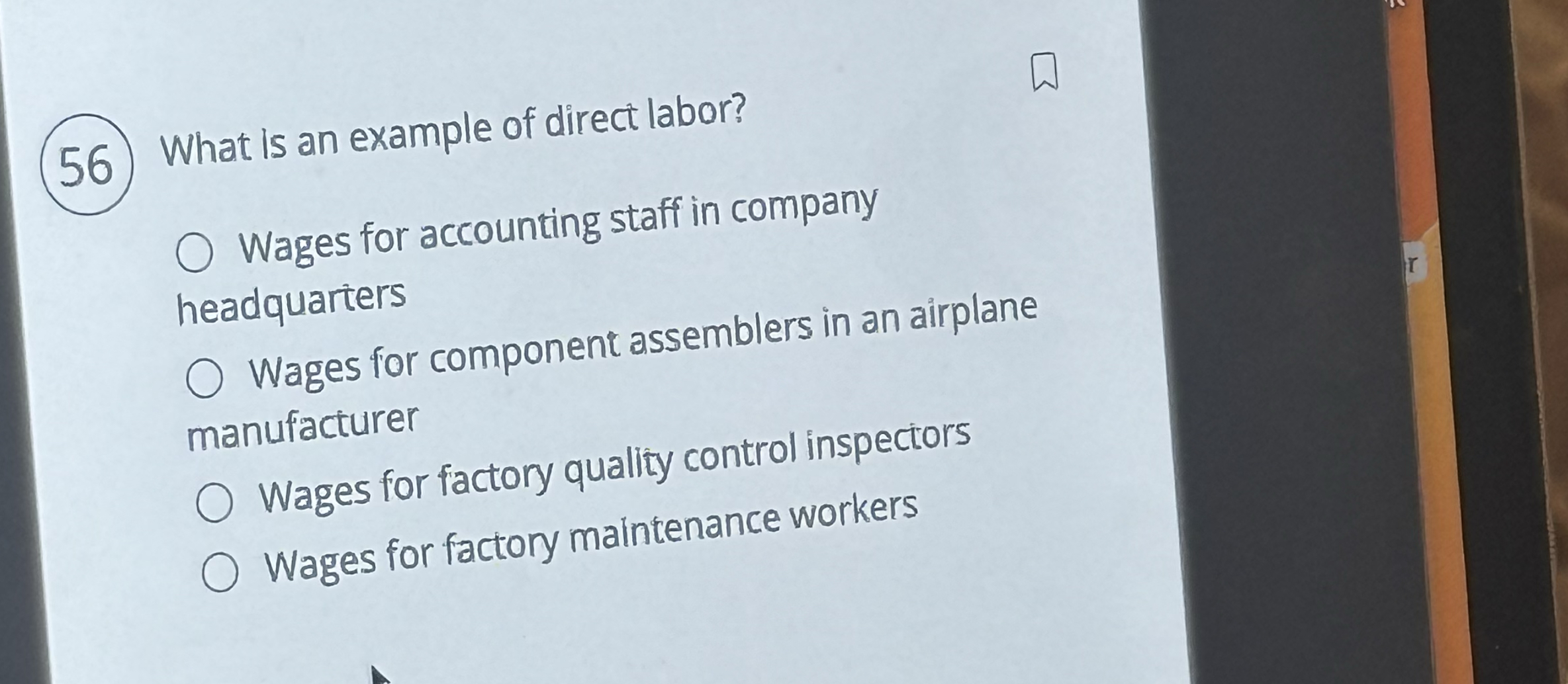 Solved (56) ﻿What is an example of direct labor? ﻿Wages for | Chegg.com