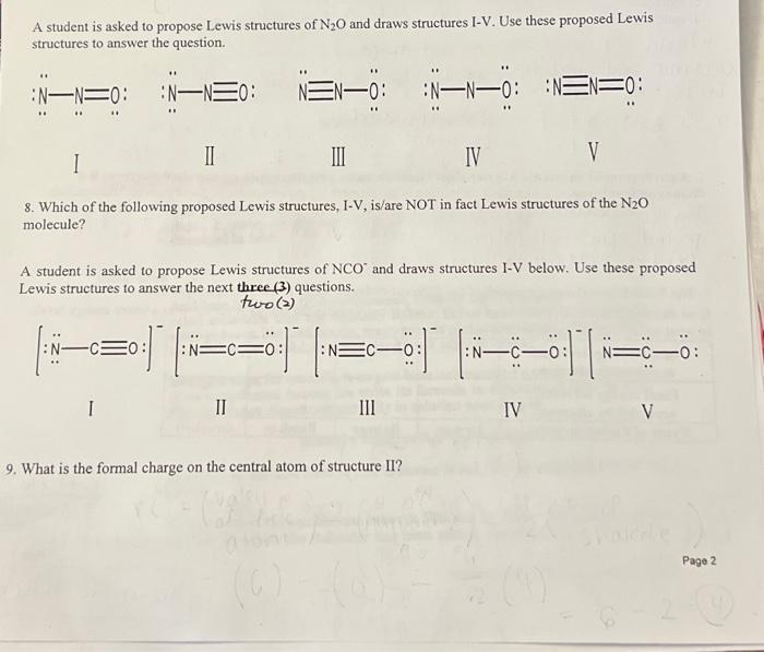 Solved A student is asked to propose Lewis structures of N2O | Chegg.com