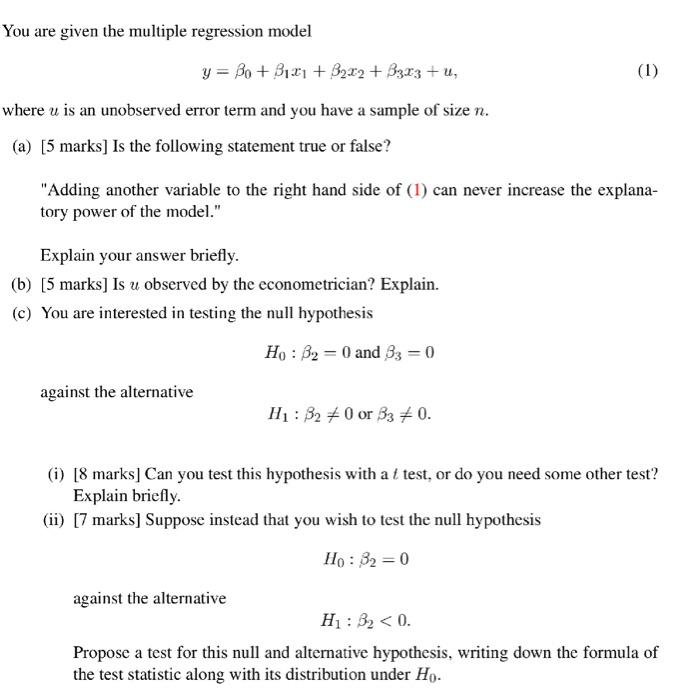 Solved You Are Given The Multiple Regression Model | Chegg.com