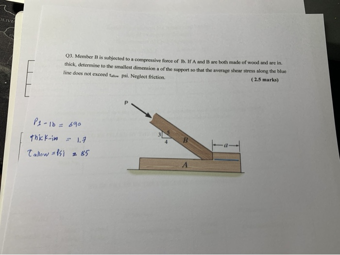 Solved Drivit Q3. Member B Is Subjected To A Compressive | Chegg.com