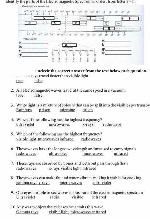 Solved Identify the parts of the Electromagnetic Spectrum in | Chegg.com