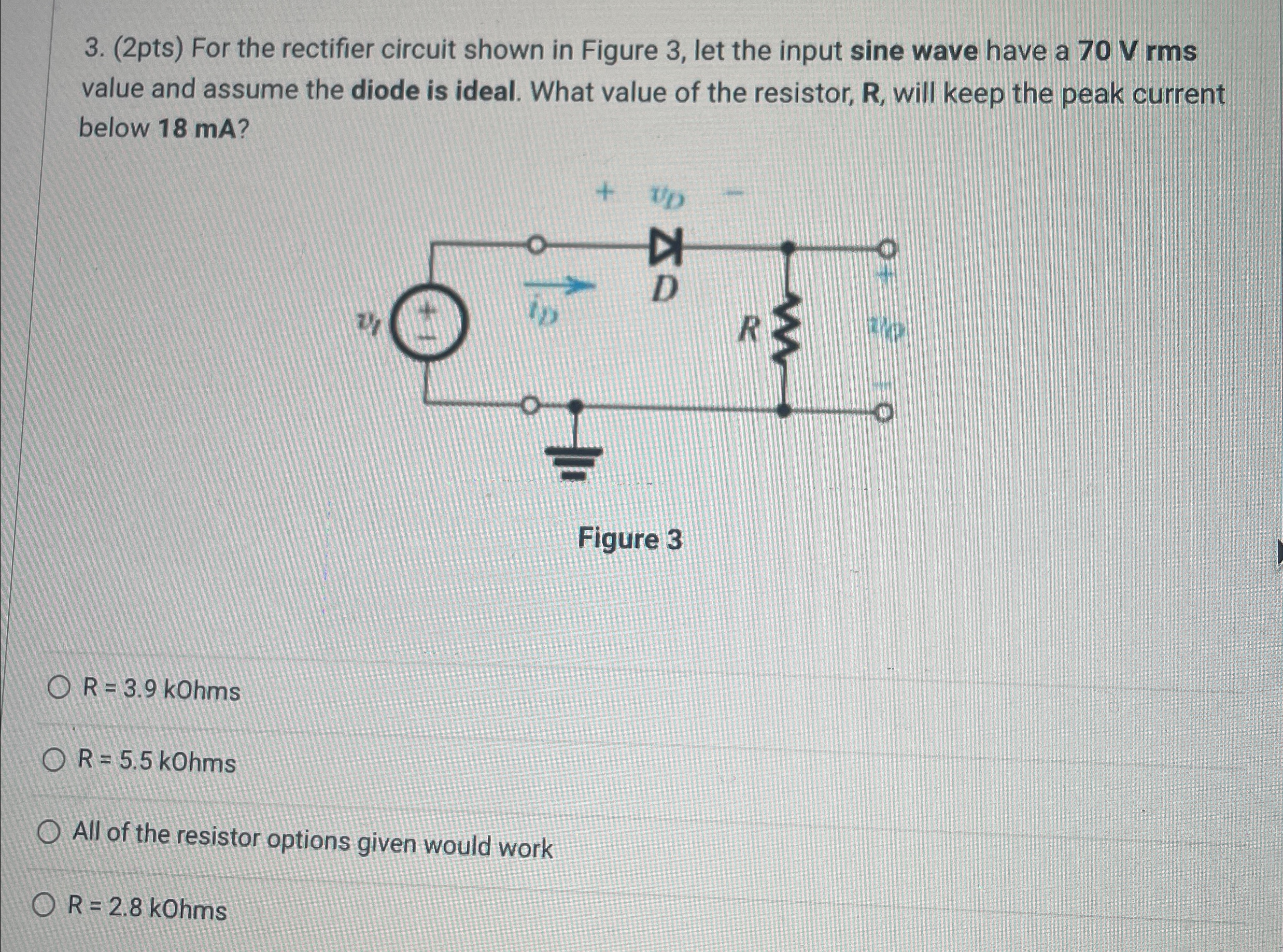 Solved (2pts) ﻿For the rectifier circuit shown in Figure 3, | Chegg.com
