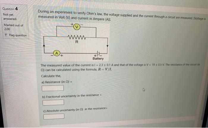 Solved During an experiment to verify Ohm's law, the voltage | Chegg.com
