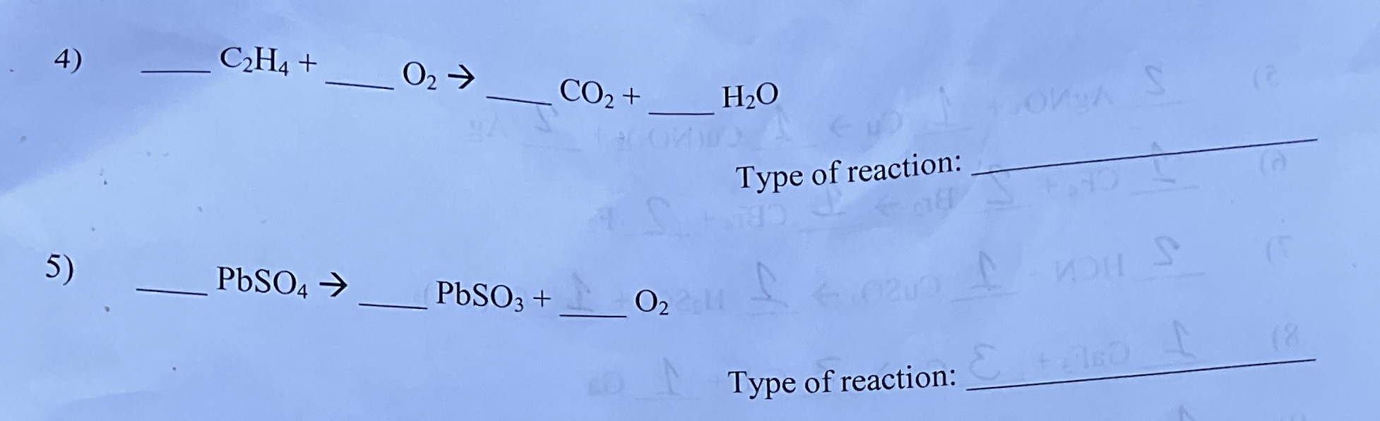 Solved Type of reaction PracticeC2H4+O2→CO2+H2OType of | Chegg.com