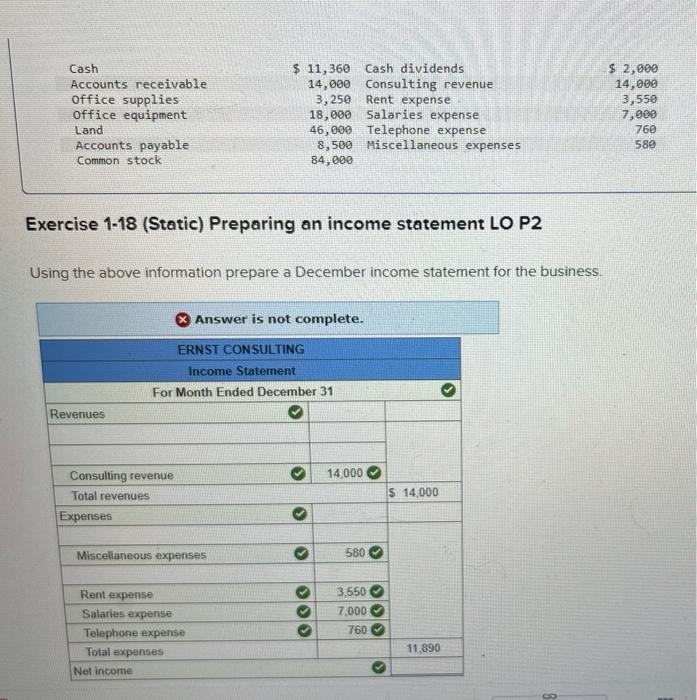 Solved Exercise 1 18 Static Preparing An Income Statement 8730