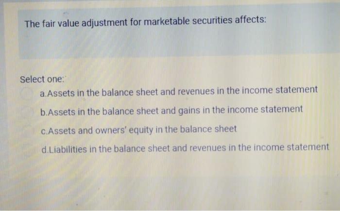 Solved The fair value adjustment for marketable securities | Chegg.com