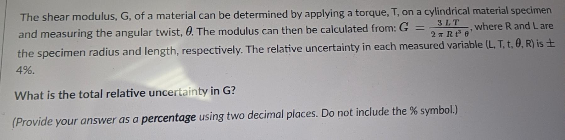 Solved The shear modulus, G, of a material can be determined | Chegg.com