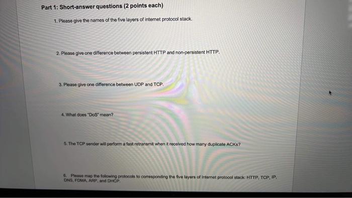 Solved Part 1 Short answer Questions 2 Points Each 1 Chegg