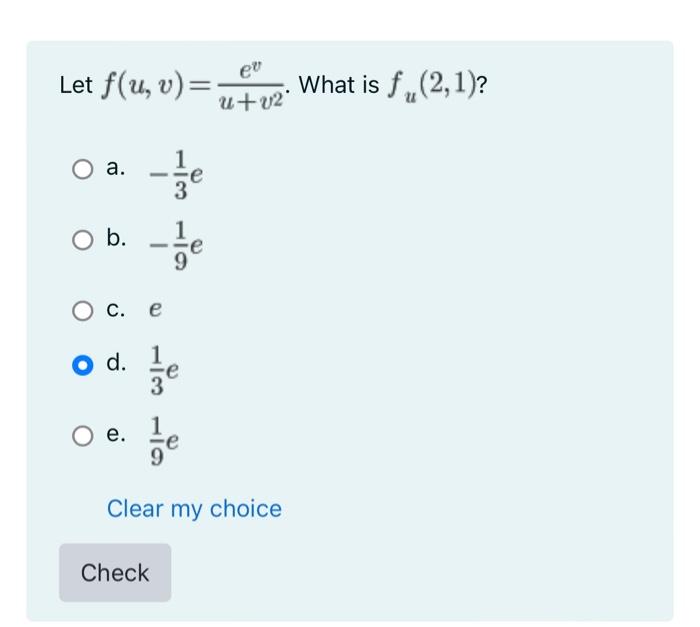 Solved Let F U V U V2ev What Is Fu 2 1 A −31e B −91e