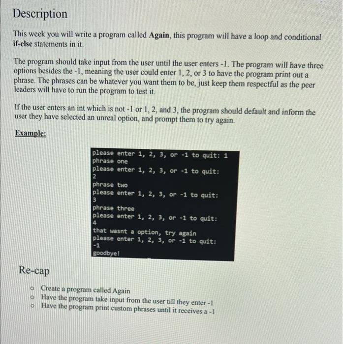 Solved Description This week you will write a program called | Chegg.com