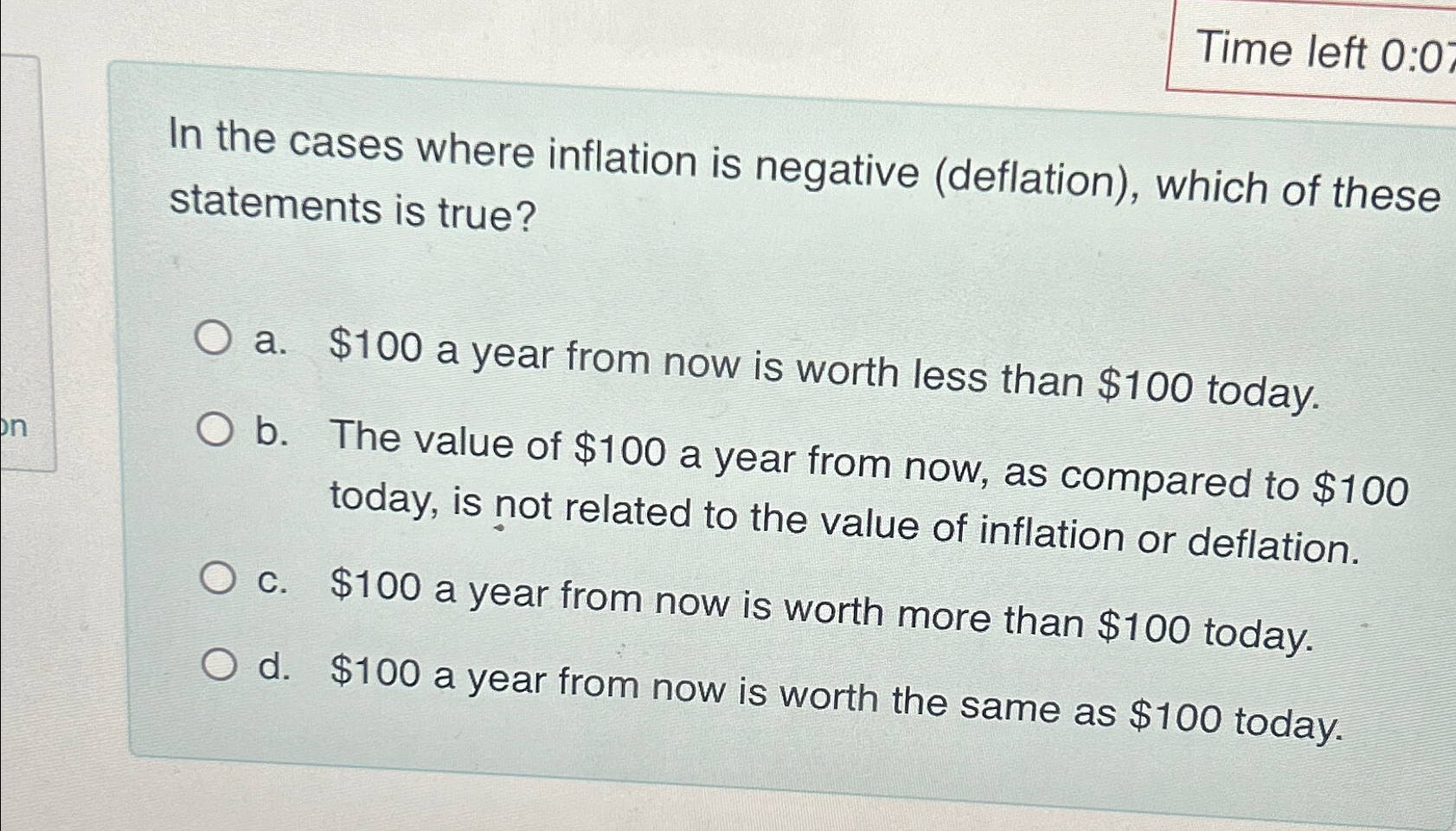 Solved Time left 0:0In the cases where inflation is negative | Chegg.com