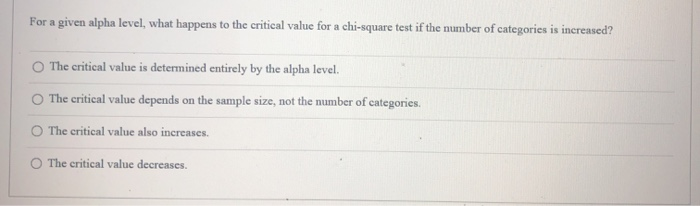 Solved For a given alpha level, what happens to the critical | Chegg.com