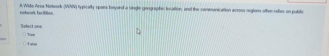 Solved A Wide Area Network (WAN) ﻿typically spans beyond a | Chegg.com
