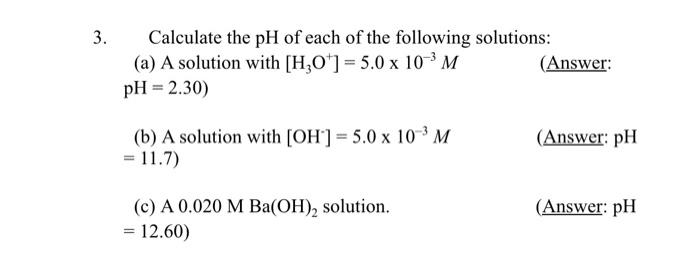 Solved 3. Calculate The PH Of Each Of The Following | Chegg.com