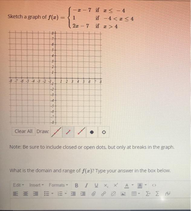 Solved Sketch a graph of f(2) = -1-7 if I - 4 1 if -4 4 8+ | Chegg.com