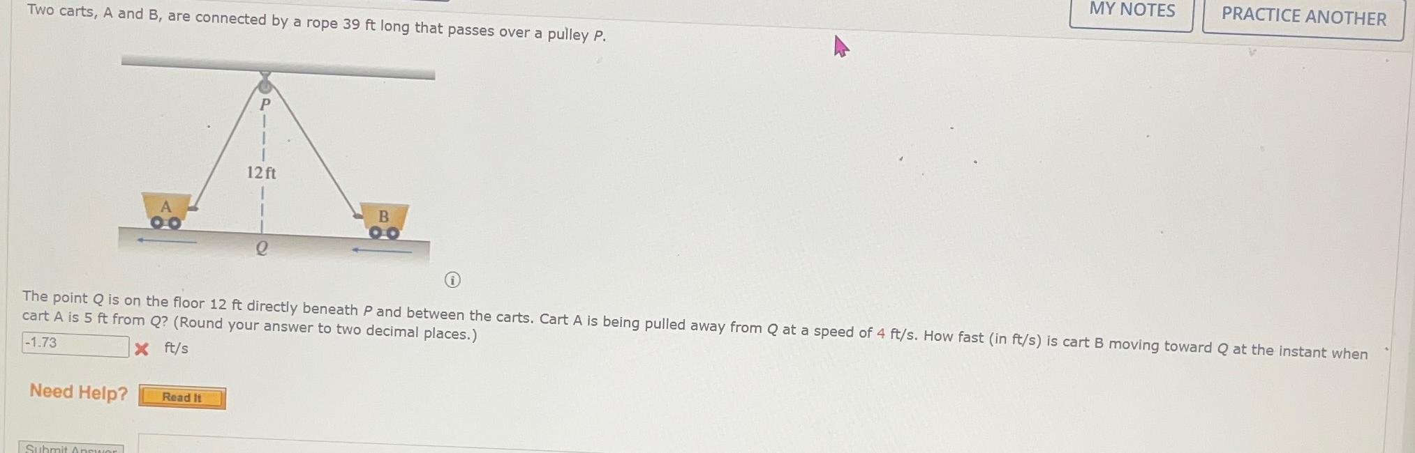 Solved Two Carts, A And B, ﻿are Connected By A Rope 39ft | Chegg.com