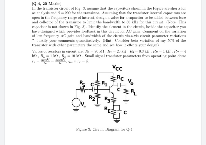 Solved [Q-4, 20 Marks) In the transistor circuit of Fig. 3, | Chegg.com
