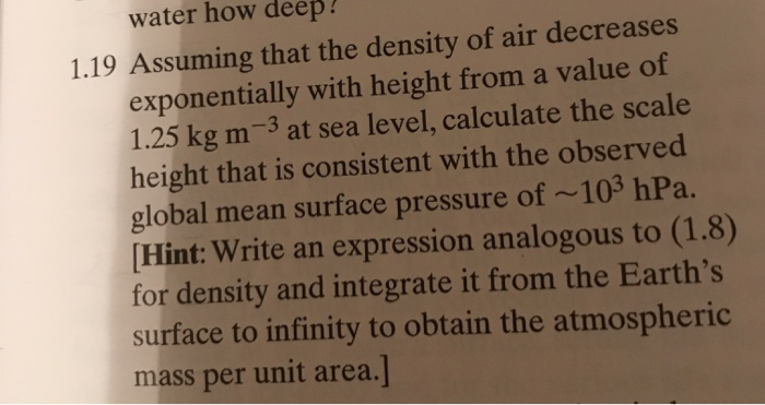 Solved 1.19 Assuming that the density of air decreases | Chegg.com