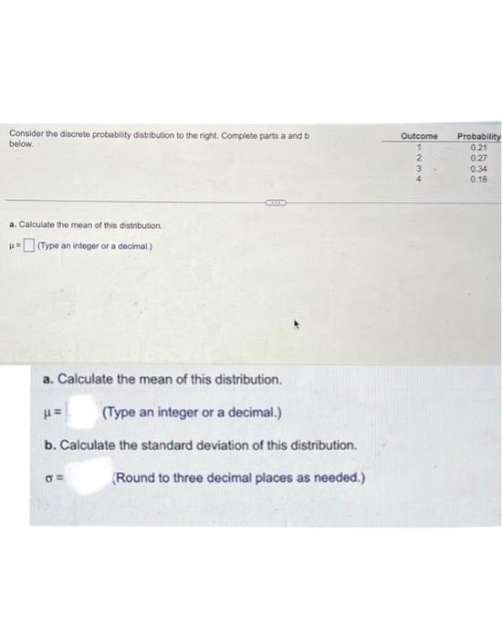 Solved Consider the discrete probability distribution to the | Chegg.com