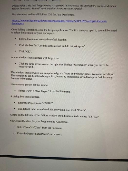 Solved Because this is the first Programming Assignment in | Chegg.com