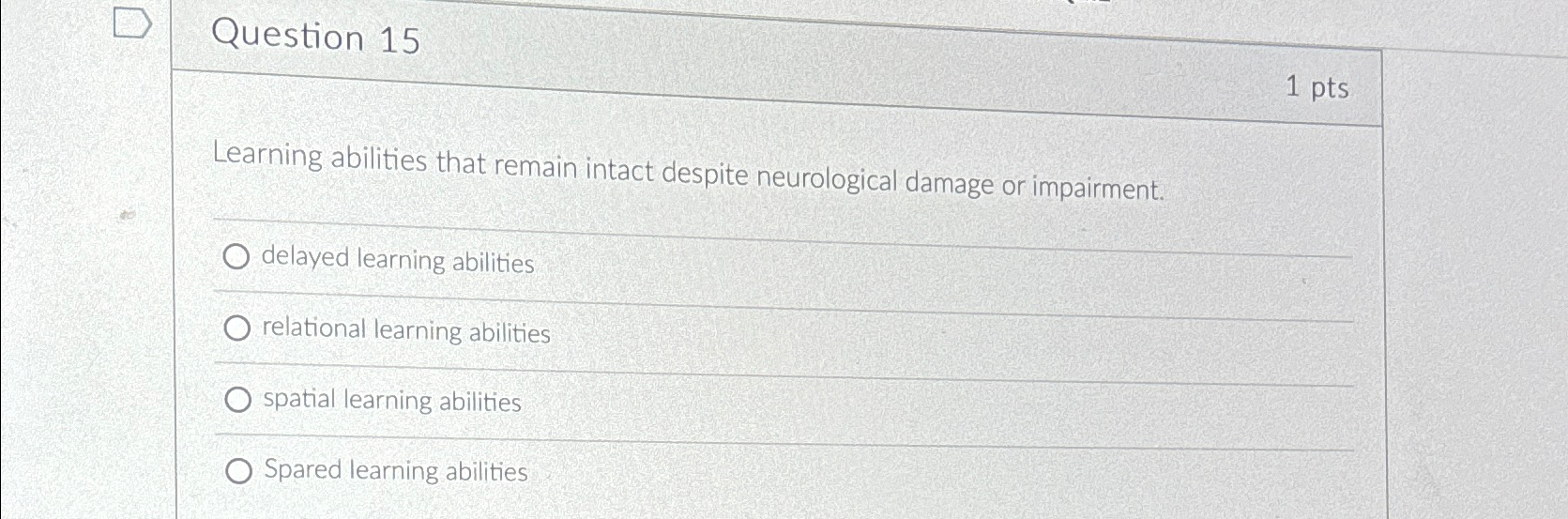 Solved Question 151ptsLearning abilities that remain intact | Chegg.com