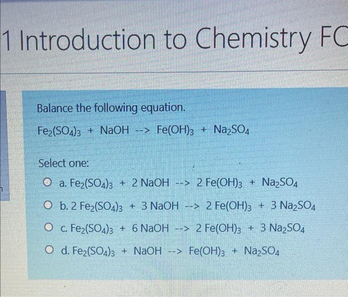 Solved 1 Introduction To Chemistry Fc Balance The Following 3632