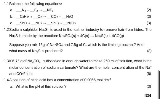 Solved 1.1 Balance the following equations: a. −N2+F2→NF3 b. | Chegg.com